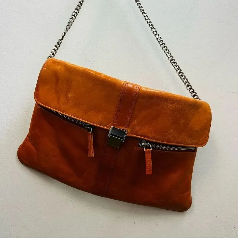 IRIS TYLER Elegant Tan Leather Shoulder Bag; measurements: 12x7 & 24 “ chain